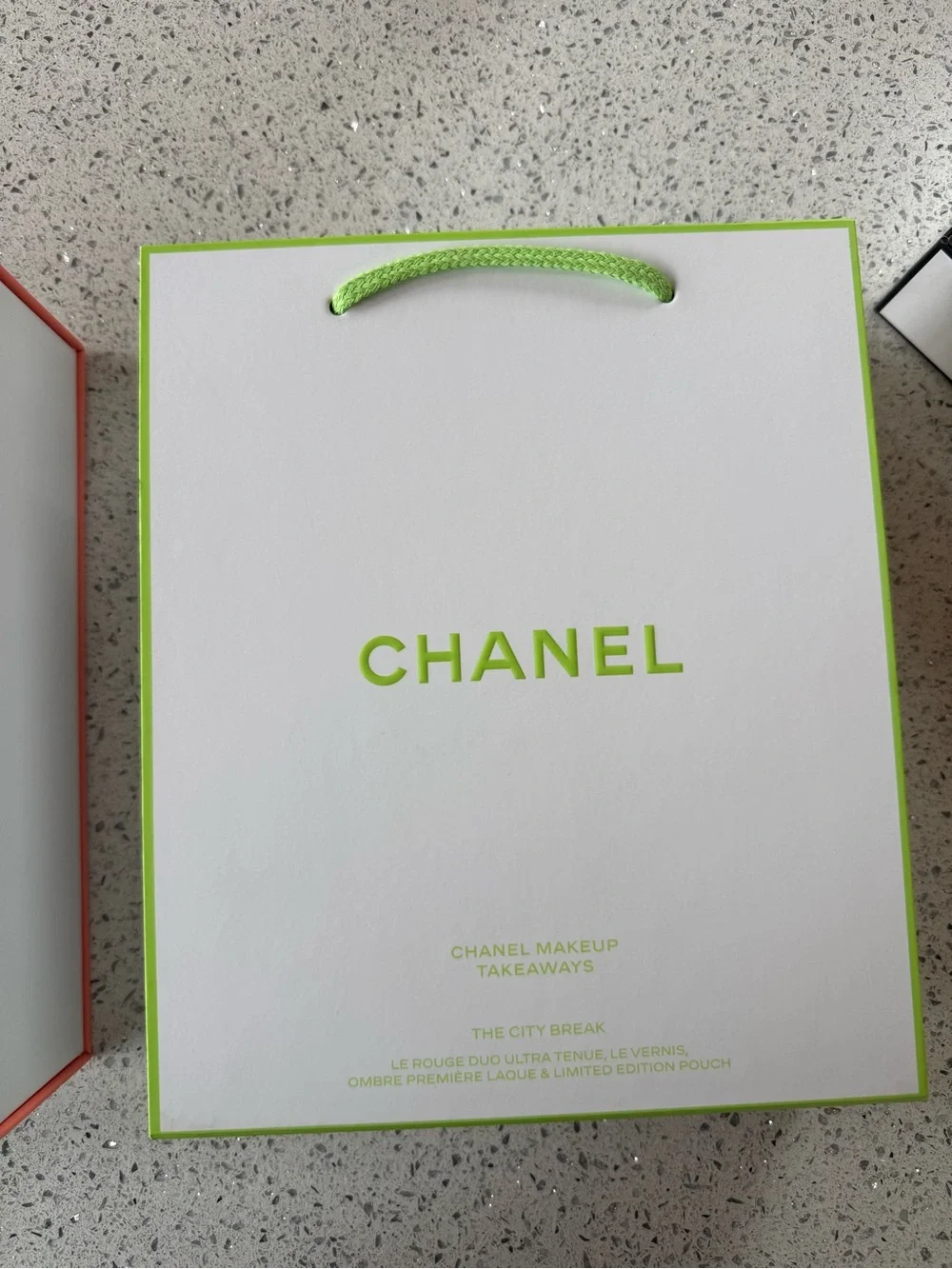 CHANEL White Lime Green Trim Mini Gift Bag